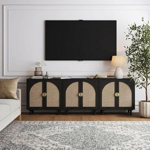 Buffet en rotin noir à <span class=keywords><strong>2</strong></span> <span class=keywords><strong>portes</strong></span> en cannage, style bohème, en bois, pour bar à café, salon, cuisine, couloir (1 pièce) - Product Image 6