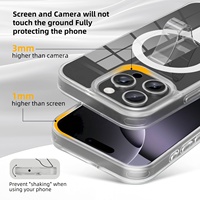 Pour 16 Pro Max Étui magnétique transparent étanche en plastique rigide + TPU avec support de téléphone et charge sans fil