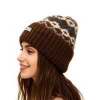 Bonnet d'hiver en jacquard avec logo, mélange de laine, tricot texturé élégant, bonnet souple unisexe à revers pour le ski