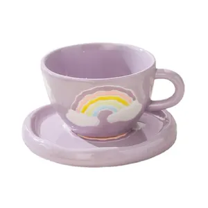 Hand-painted Rainbow Ceramic Cup and Saucer Sets Nordic Porcelain Espresso Coffee Mug Gift for Wedding