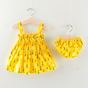 Ensemble d'été décontracté pour bébé fille, style européen, avec nœuds décoratifs, hauts en kapok et pantalon PP, ensembles de vêtements pour enfant fille - Product Image 1