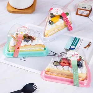 Custom Huisdier Driehoek Cakebox Verpakking Plastic Plak Cheesecake Container Met Transparant Deksel