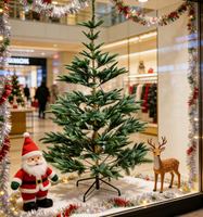 Sapin de Noël Artificiel en PE Multi-Tailles, Articulé, Type Sapin de Colza, avec Support Métallique pour Décoration Commerciale (Vente en Gros)