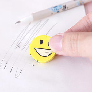 Macaron venta al por mayor lindo borrador amarillo cara sonriente dibujos animados 2,5 cm borradores de lápiz redondos borradores escolares para niños - Product Image 5