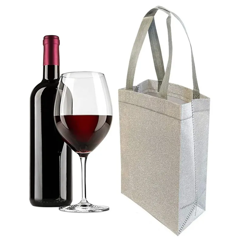 Ramah lingkungan gendongan tidak ditenun 4 botol anggur kotak hadiah kemasan tas jinjing untuk anggur