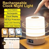 Lampu Meja Sentuh LED Lampu Meja Dapat Diredupkan Dapat Diisi Ulang USB dengan Jam Kalender Lampu Malam Samping Tempat Tidur Dekorasi Lampu Tidur Membaca