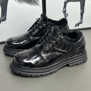 Black 100% crocodile leather Oxfords With Plush Lining Round Toe Lace-Up Winter <b>Dress</b> Shoes <b>Rubber</b> Outsole EVA Midsole - Product Image 1