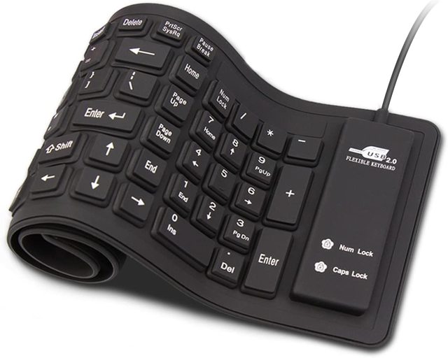 OEM ODM Foldable Silicone Keyboard USB Wired Waterproof Rollup Keyboard for PC Notebook Laptop All Black