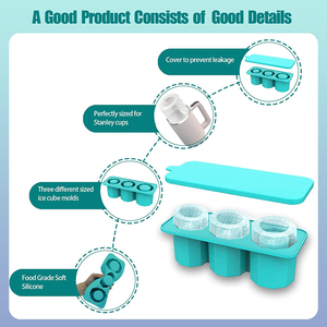 Molde de cubitos de hielo de silicona de grado alimenticio, fabricante de bandejas con tapa para taza de viaje, vaso Stanley, taza, <span class=keywords><strong>3</strong></span> cilindros de silicona huecos, molde de hielo - Product Image 4