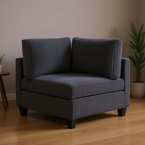 Moderno Divano Angolare Modulare in Tessuto Corduroy Grigio Scuro per Soggiorno - Product Image 2