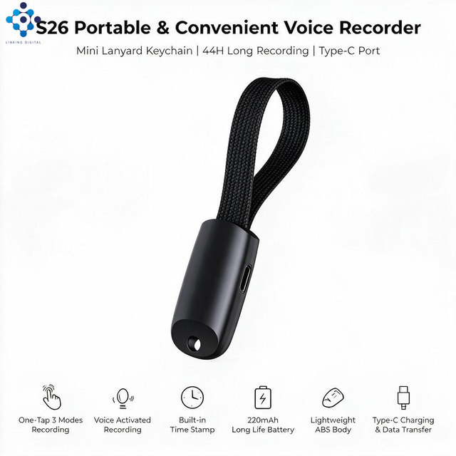 S26 Mini Voice Recorder with TYPE-C Connector 220mAh Battery WAV Format Long-Time Recording for Spying Hidden Use