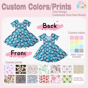 OEM ODM Robes de fête pour filles à manches courtes sans dos à volants et fleurs Robes décontractées pour jeunes filles Impression personnalisée Âge 2-12 - Product Image 3