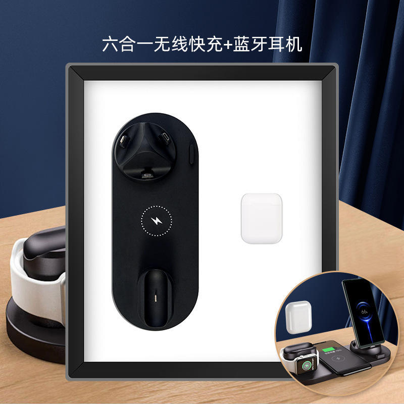 Ensemble deux pièces noir, chargeur six en un, écouteurs sans fil