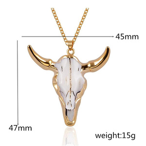 Avrupa Amerikan Vintage Karartılmış Boğa Başı Kolye Altın Kaplama Kararma Önleyici Kolye El Yapımı Patron Boğa Başı Süveter Zinciri - Product Image 6