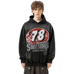 Sudadera con capucha informal de algodón con gráfico de letras bordadas Sudadera con capucha estampada de Hip Hop de invierno Peso pesado con bolsillo Liso teñido - Product Image 6