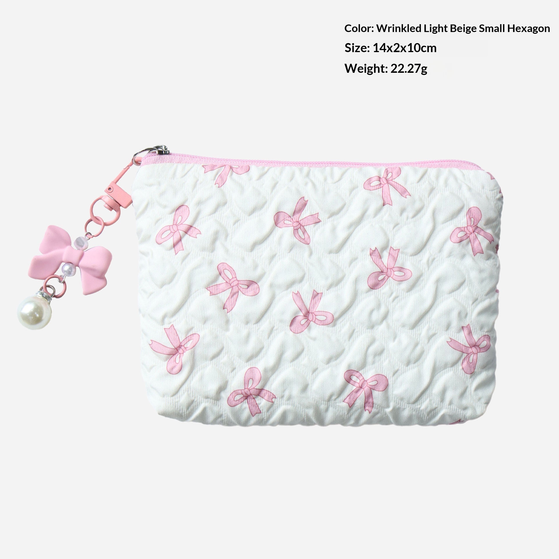 Petite trousse de maquillage hexagonale blanche en riz avec nœud rose