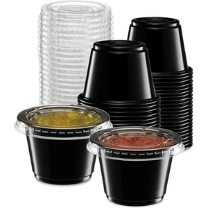 One-piece 2 oz 2oz Butter Packaging Biodegradable Portion Container Round Disposable pp Plastic <b>Sauce</b> Cup with Lid Taste Cup - Product Image 1