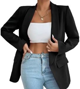 Blazer noir femmes costume de haute qualité à manches longues Blazer boutonné mince décontracté été manteau haut personnalisé <span class=keywords><strong>POD</strong></span> manteau classique pour les femmes - Product Image 1