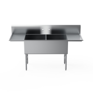 Fregadero Comercial de Acero Inoxidable de 2 Compartimentos con Acabado Pulido Resistente a la Corrosión 72L <span class=keywords><strong>X</strong></span> 23-13/16W <span class=keywords><strong>X</strong></span> 43-3/4H 9'H Protector Contra Salpicaduras 8\" - Product Image 2