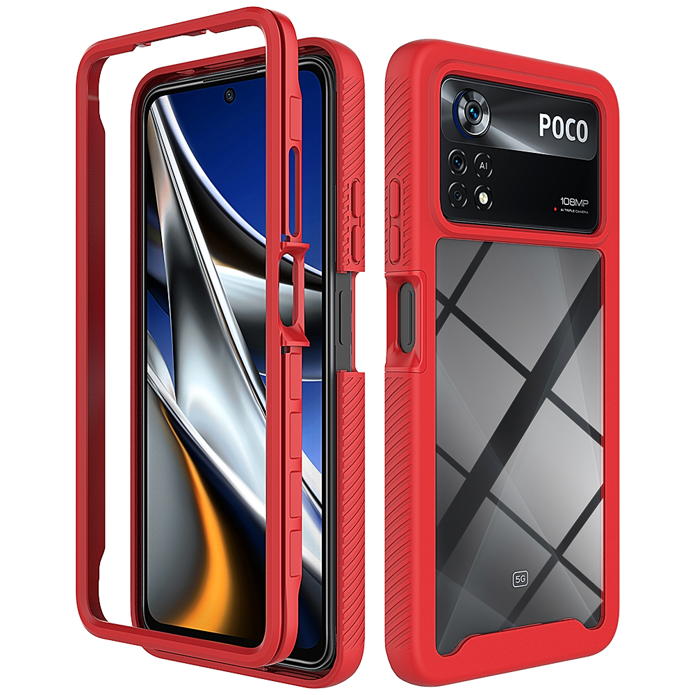 JIAFEI Custodia Per Xiaomi Poco X4 Pro 5G Con Anello Magnetico Girevole 360° – Antiurto Traslucida, Rosso