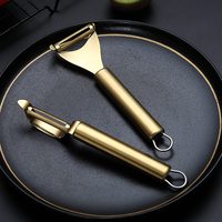Goud Roestvrijstalen Appelfruit Met Goud Titanium Plating Antislip Handvat Vaatwasser Safe Set Van 2 Aardappel Groenteschiller