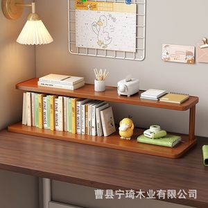New Chinese style wooden storage rack, double-layer solid wood desktop cosmetic organizer and storage rack, <b>desk</b> <b>shelf</b>. - Product Image 3