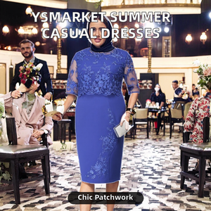 夏の女性用プラスサイズドレスカジュアルFeminina Vestitoハーフスリーブスリムセクシーパーティー用プロムレース装飾サイズS-5XL - Product Image 2