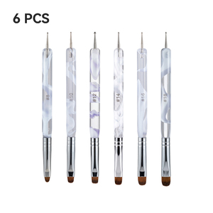 Ensemble de pinceaux à ongles double embout, manche marbré, luxe, en nylon, pour gel, personnalisable pour salon de manucure, fournitures de peinture - Product Image 2