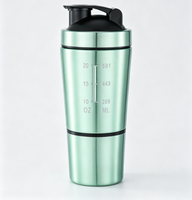Gobelet mélangeur de protéines en acier inoxydable 304, design à double compartiment 591+200 ml, avec échelle graduée, bouteille d'eau portable pour le sport