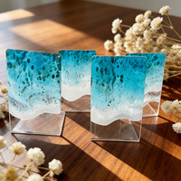 Support de Présentation Personnalisé en Acrylique Transparent pour Cartes Anime, Porte-Badge de Bureau, Peinture en Résine Époxy Transparente Motif Vague Marine