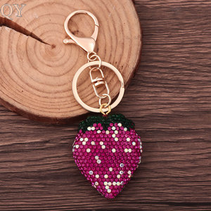 QY Wholesale Strawberry Crystal Rhinestone Keychain Heart Pendant Cute Fruit <b>Bag</b> Charm <b>Key</b> <b>Ring</b> Gift for Women Accessories - Product Image 2