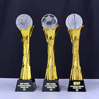 Trophée en cristal doré pour cricket, volley-ball, basketball, football, plaque de récompense MH-T74
