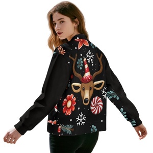 Blouson Bomber Zippé Femme Tricoté Imprimé Personnalisé (POD) Hiver/Printemps Décontracté Noël <span class=keywords><strong>Renne</strong></span> Canne à Sucre Sans MOQ Fêtes - Product Image 3