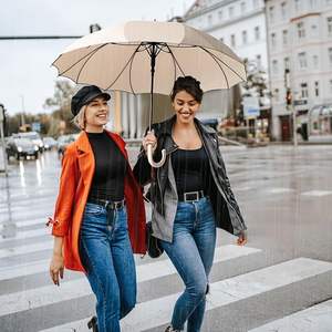 Parapluie à ouverture automatique en forme de pétale pour femme avec poignée en J, bande réfléchissante, anti-pluie, cadeau pour maman. - Product Image 1