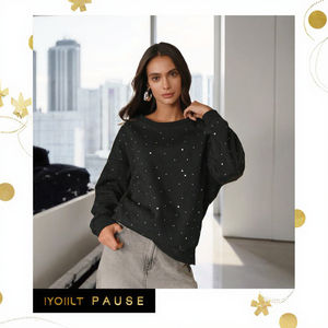 Sudadera de Mujer con Cuello Redondo, Forro de Pana, Algodón y Pedrería, Suave, Cálida, Transpirable, Antiarrugas, Estilo Formal, Vintage - Product Image 3