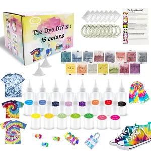 15 Vivid Colors Tie Dye Shirt Fabric Dye for Women Kids Men with Rubber Bands Tie Dye Kit