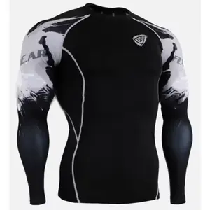 Luckpanther Camisa de corrida masculina slim de mangas compridas estampada sublimada para academia de ginástica de compressão respirável