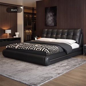 Lit en cuir véritable italien de luxe léger <span class=keywords><strong>sur</strong></span> <span class=keywords><strong>mesure</strong></span> avec tête de lit rembourrée douce pour projet haut de gamme - Product Image 1