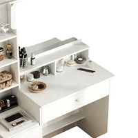 Coiffeuse moderne européenne en bois à panneaux simples avec miroir, armoire et tiroirs de rangement pour petit appartement et chambre à coucher
