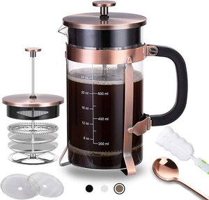 Cafetière à piston avec 4 filtres, en acier inoxydable durable, résistant à la chaleur, en verre borosilicate, cafetière à piston, <span class=keywords><strong>percolateur</strong></span> - Product Image 1