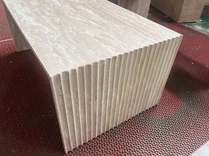 कस्टम 2 पीसीएस ट्रैवेटिन लिविंग रूम कॉफी साइड टेबल सेट प्राकृतिक संगमरमर पत्थर ट्रैवर्टीन कॉफी टेबल - Product Image 4