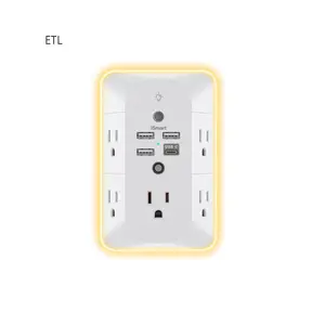 Tira de alimentación de EE. UU., adaptador de pared, extensor de 5 salidas, luz nocturna inteligente