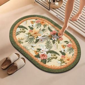 Alfombra de Baño de Tierra de Diatomeas, Ovalada, con Diseño Floral, Antideslizante, Absorbente, de Secado Rápido, para el Hogar - Product Image 3