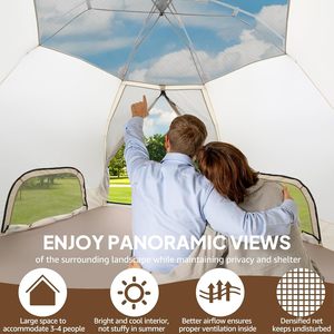 Tente de <span class=keywords><strong>camping</strong></span> hexagonale spacieuse OEM <span class=keywords><strong>pour</strong></span> 3-4 personnes, abri familial avec ventilation intégrale en maille et sac de transport - Product Image 5