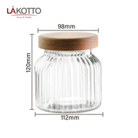 Pot de rangement en verre à couvercle rotatif de 650ml, pot de rangement en verre rayé, pot de rangement en verre rond