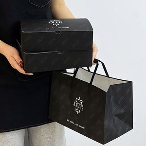 Sacs en papier kraft pour shawarma et pizza, écologiques, recyclables, avec poignée, biodégradables, noirs, logo personnalisé - Product Image 2