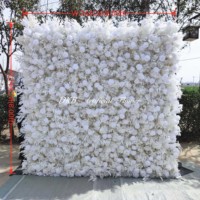 Harga Pabrik Grosir Murah 5D Roll up Silk White Rose Backdrop Dinding Bunga Dekorasi Latar Panggung Pernikahan