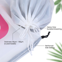 Sac fourre-tout givré en PLA biodégradable de luxe personnalisé avec logo de marque, sac à cordon en poly imperméable pour T-shirts, vêtements, chaussettes, chaussures