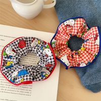 Kitty Plaid Scrunchie Trendy Bun Hair Rope Accessoire pour cheveux pour filles douces Enfants Cravate de cheveux