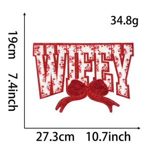 Nouvel arrivage : Patch thermocollant en chenille et sequins brodés, motif 'Wifey' avec nœud, grande taille 10,7 pouces/27,3 cm - Product Image 5